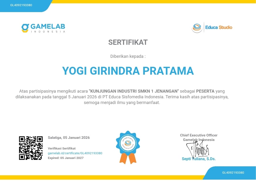 Sertifikat Yogi Girindra Pratama